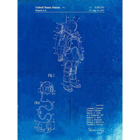 PP309-Faded Blueprint Apollo Space Suit Patent Poster White Modern Wood Framed Art Print by Borders, Cole