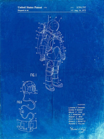 PP309-Faded Blueprint Apollo Space Suit Patent Poster Black Ornate Wood Framed Art Print with Double Matting by Borders, Cole