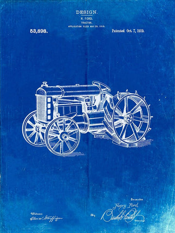 PP310-Faded Blueprint Fordson Tractor Patent Poster Black Ornate Wood Framed Art Print with Double Matting by Borders, Cole
