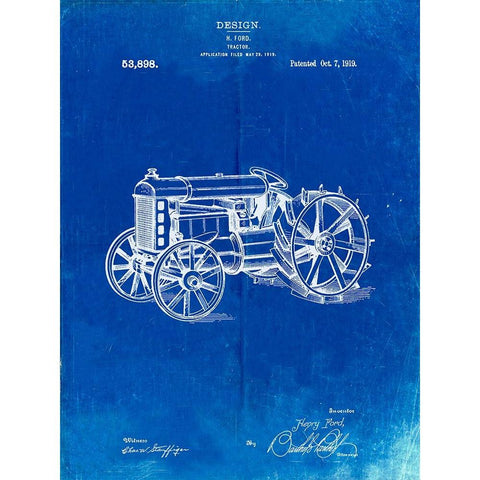 PP310-Faded Blueprint Fordson Tractor Patent Poster Black Modern Wood Framed Art Print by Borders, Cole