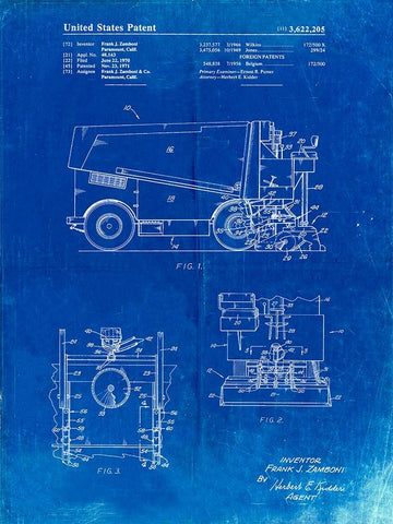 PP313-Faded Blueprint Ice Resurfacing Patent Poster Black Ornate Wood Framed Art Print with Double Matting by Borders, Cole