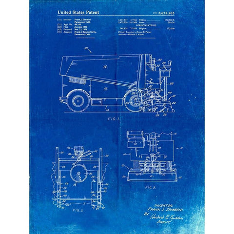 PP313-Faded Blueprint Ice Resurfacing Patent Poster Black Modern Wood Framed Art Print with Double Matting by Borders, Cole