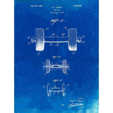 PP314-Faded Blueprint Dumbbell Patent Poster Black Modern Wood Framed Art Print by Borders, Cole