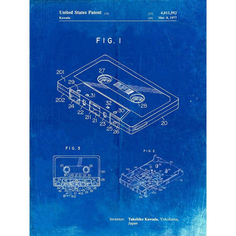 PP319-Faded Blueprint Cassette Tape Patent Poster Gold Ornate Wood Framed Art Print with Double Matting by Borders, Cole