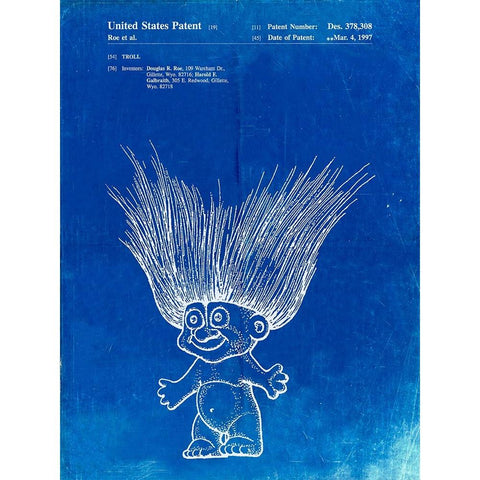 PP406-Faded Blueprint Troll Doll Patent Poster Black Modern Wood Framed Art Print with Double Matting by Borders, Cole