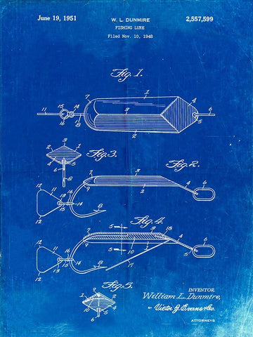 PP420-Faded Blueprint Spoon Fishing Lure Poster Black Ornate Wood Framed Art Print with Double Matting by Borders, Cole