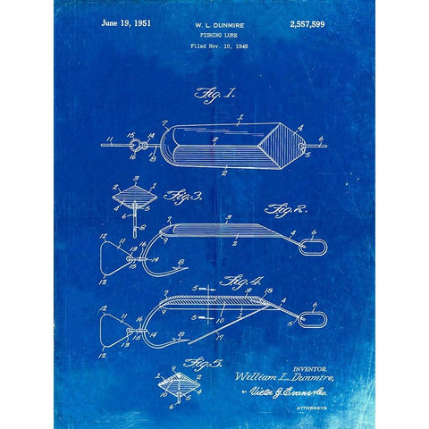 PP420-Faded Blueprint Spoon Fishing Lure Poster Gold Ornate Wood Framed Art Print with Double Matting by Borders, Cole