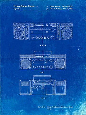 PP448-Faded Blueprint Hitachi Boom Box Patent Poster Black Ornate Wood Framed Art Print with Double Matting by Borders, Cole