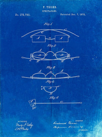 PP487-Faded Blueprint Eye Glasses Patent Poster Black Ornate Wood Framed Art Print with Double Matting by Borders, Cole