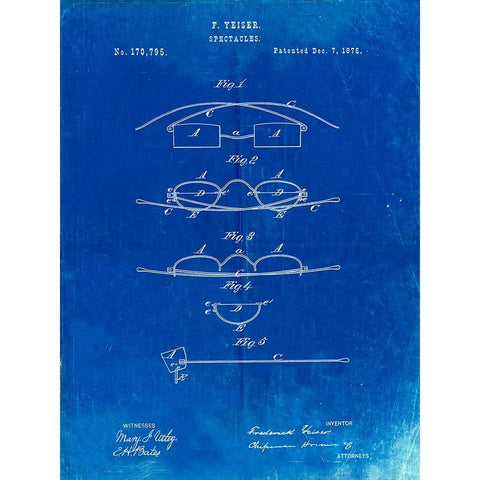 PP487-Faded Blueprint Eye Glasses Patent Poster Black Modern Wood Framed Art Print by Borders, Cole