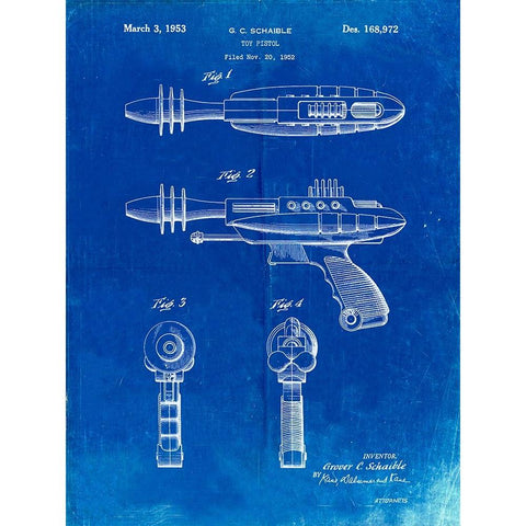 PP498-Faded Blueprint Toy Laser Gun Patent Print Black Modern Wood Framed Art Print with Double Matting by Borders, Cole