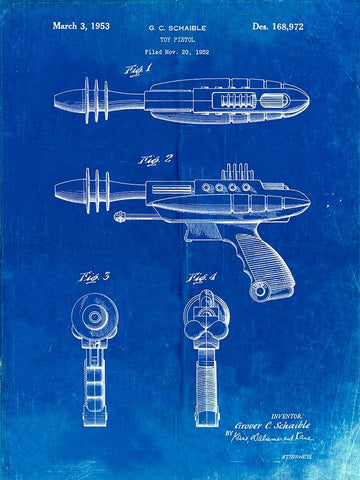 PP498-Faded Blueprint Toy Laser Gun Patent Print Black Ornate Wood Framed Art Print with Double Matting by Borders, Cole