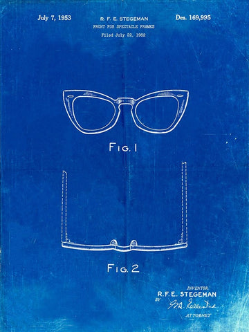 PP541-Faded Blueprint Ray Ban Horn Rimmed Glasses Patent Poster White Modern Wood Framed Art Print with Double Matting by Borders, Cole