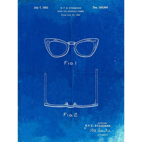 PP541-Faded Blueprint Ray Ban Horn Rimmed Glasses Patent Poster White Modern Wood Framed Art Print by Borders, Cole