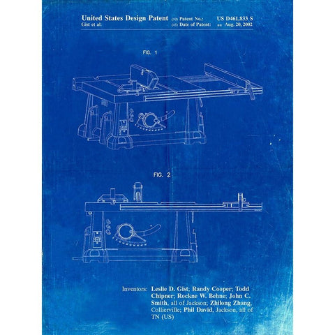 PP999-Faded Blueprint Porter Cable Table Saw Patent Poster Black Modern Wood Framed Art Print with Double Matting by Borders, Cole