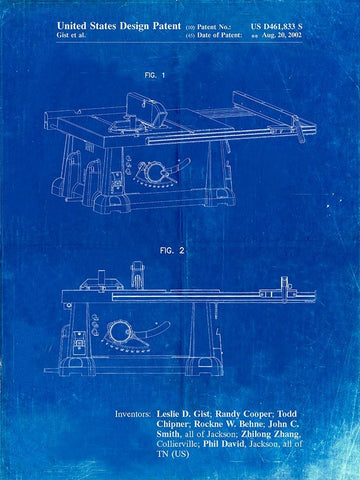 PP999-Faded Blueprint Porter Cable Table Saw Patent Poster White Modern Wood Framed Art Print with Double Matting by Borders, Cole