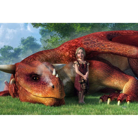 A Little Girl And Her Dragon Black Modern Wood Framed Art Print with Double Matting by Eskridge, Daniel