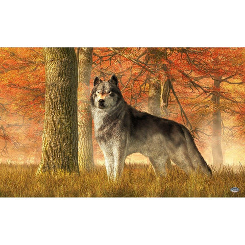 A Wolf In Autumn Gold Ornate Wood Framed Art Print with Double Matting by Eskridge, Daniel