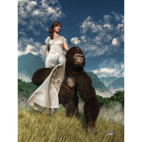 Ape And Girl White Modern Wood Framed Art Print by Eskridge, Daniel