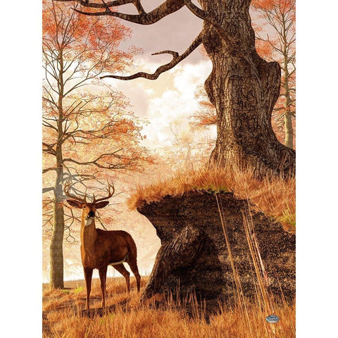 Autumn Buck White Modern Wood Framed Art Print by Eskridge, Daniel