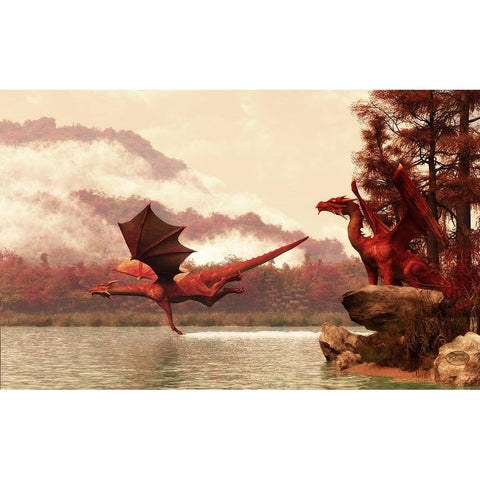 Autumn Dragons White Modern Wood Framed Art Print by Eskridge, Daniel