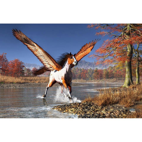 Autumn Pegasus White Modern Wood Framed Art Print by Eskridge, Daniel