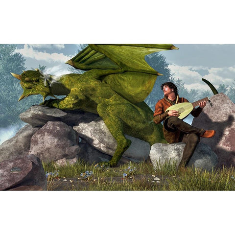 Bard And Dragon Black Modern Wood Framed Art Print with Double Matting by Eskridge, Daniel