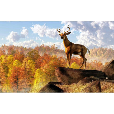 Buck Over Autumn Valley White Modern Wood Framed Art Print by Eskridge, Daniel