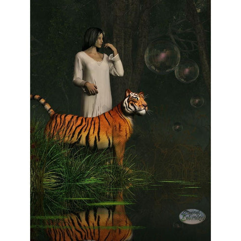 Dreams Of Tigers And Bubbles Gold Ornate Wood Framed Art Print with Double Matting by Eskridge, Daniel