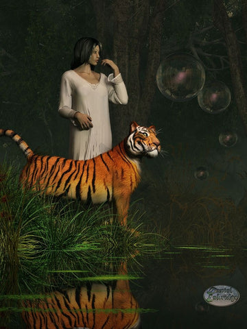 Dreams Of Tigers And Bubbles Black Ornate Wood Framed Art Print with Double Matting by Eskridge, Daniel