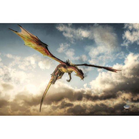 Flying Dragon Death From Above White Modern Wood Framed Art Print by Eskridge, Daniel