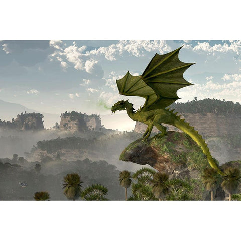 Green Dragon Black Modern Wood Framed Art Print by Eskridge, Daniel