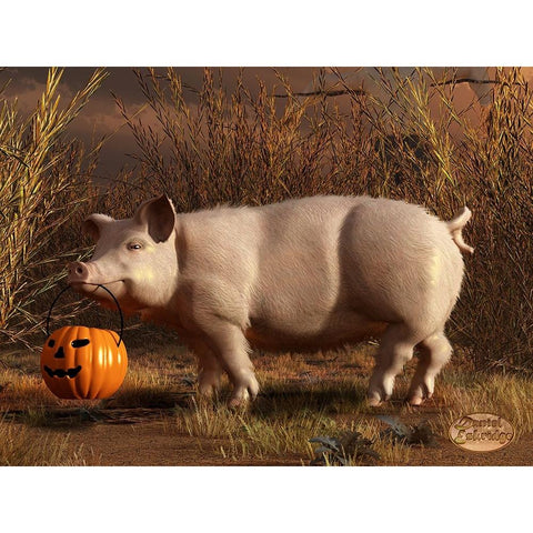 Halloween Pig Black Modern Wood Framed Art Print with Double Matting by Eskridge, Daniel