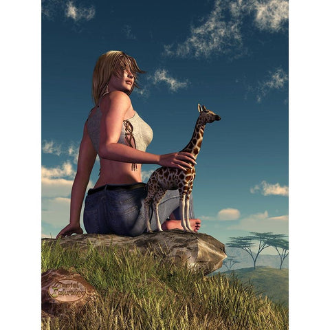 Miniature Giraffe White Modern Wood Framed Art Print by Eskridge, Daniel