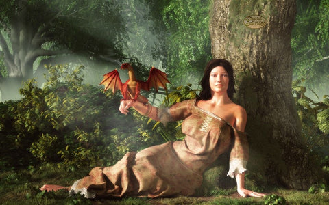 My Little Dragon White Modern Wood Framed Art Print with Double Matting by Eskridge, Daniel