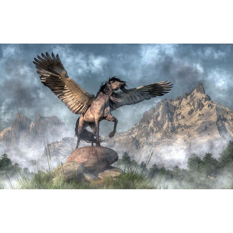 Pegasus Gold Ornate Wood Framed Art Print with Double Matting by Eskridge, Daniel