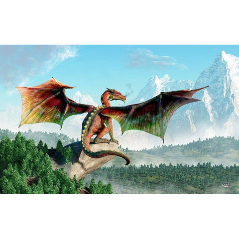 Perched Dragon White Modern Wood Framed Art Print by Eskridge, Daniel