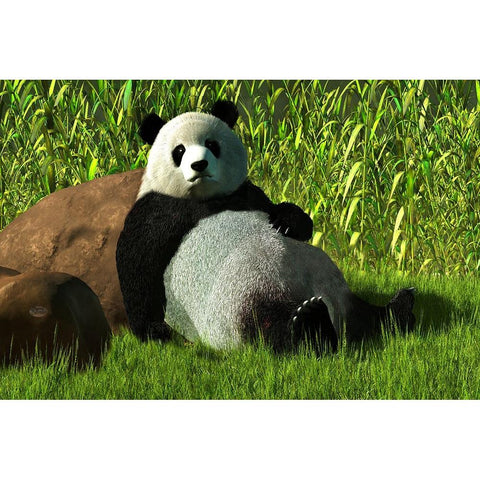 Reclining Panda Gold Ornate Wood Framed Art Print with Double Matting by Eskridge, Daniel