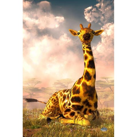 Sitting Giraffe White Modern Wood Framed Art Print by Eskridge, Daniel