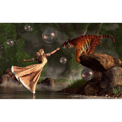 Surreal Tiger Bubble Water Dancer Black Modern Wood Framed Art Print with Double Matting by Eskridge, Daniel