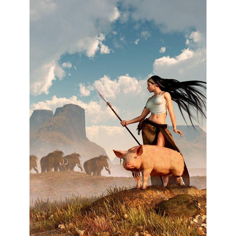 The Savage Hunting Pig Black Modern Wood Framed Art Print with Double Matting by Eskridge, Daniel