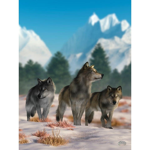 Three Wolves White Modern Wood Framed Art Print by Eskridge, Daniel