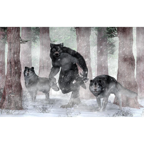 Werewolf And Wolves Black Modern Wood Framed Art Print with Double Matting by Eskridge, Daniel