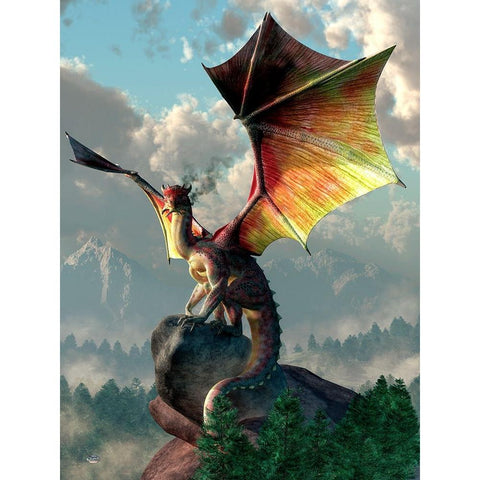 Yellow Winged Dragon Black Modern Wood Framed Art Print with Double Matting by Eskridge, Daniel