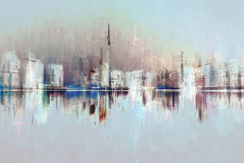 City of Pastels White Modern Wood Framed Art Print with Double Matting by Manlove, David