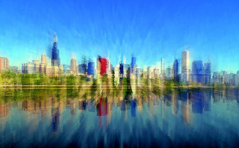 Chicago Skyline 4 Black Ornate Wood Framed Art Print with Double Matting by Manlove, David