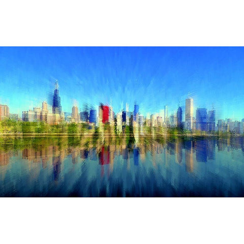 Chicago Skyline 4 Gold Ornate Wood Framed Art Print with Double Matting by Manlove, David