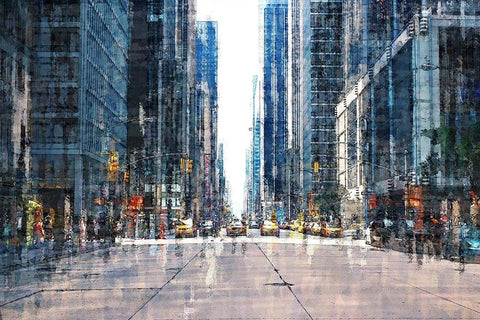 Street Scene NYC Black Ornate Wood Framed Art Print with Double Matting by Manlove, David