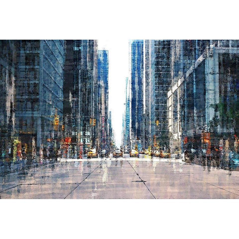 Street Scene NYC Black Modern Wood Framed Art Print by Manlove, David