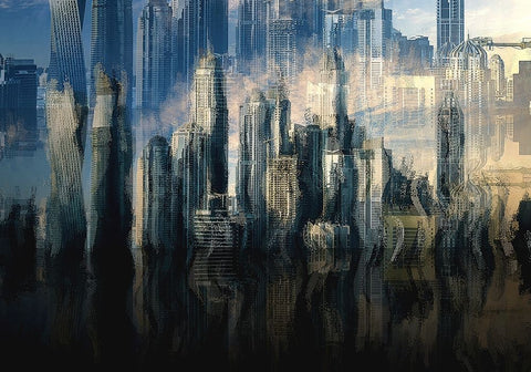 City in the Sky White Modern Wood Framed Art Print with Double Matting by Manlove, David